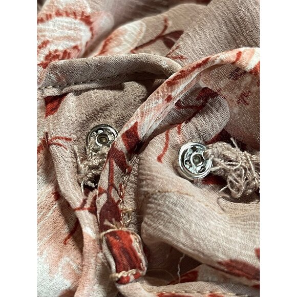 American Eagle Outfitters Sheer Floral Smocked Boho Blouse Tie Neck Womens Small - Picture 7 of 7